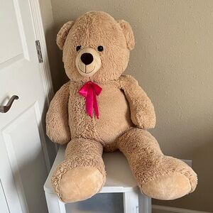 Giant Tan Teddy Bear with Pink Bow